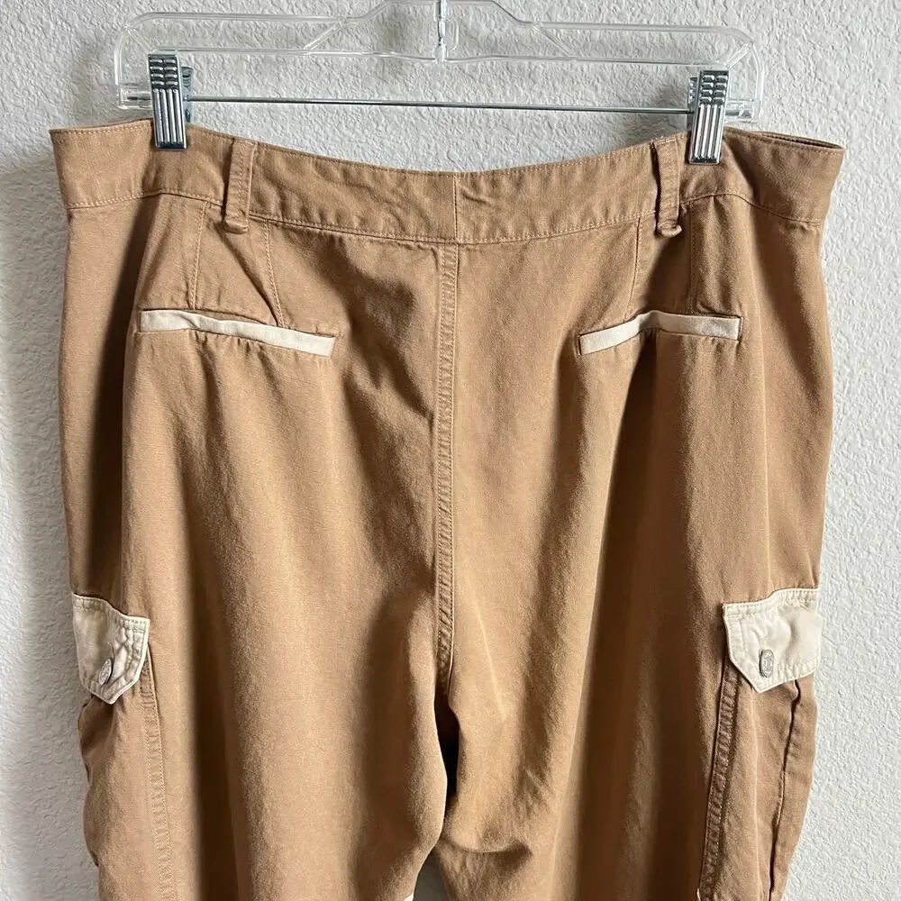 Tommy Hilfiger Tan Two Tone Cargo Pants Women's 32 High Rise Jogger Color Block